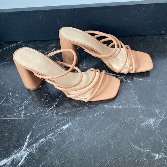 Nine West Glowy3 Womens size 9.5 M Heel Sandals Multi Strap Square Toe Shoes New - Picture 8 of 9